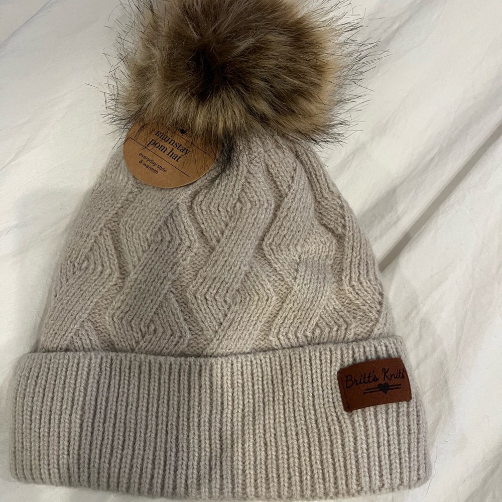Brand new Britt’s Knits Cream Pom Pom beanie